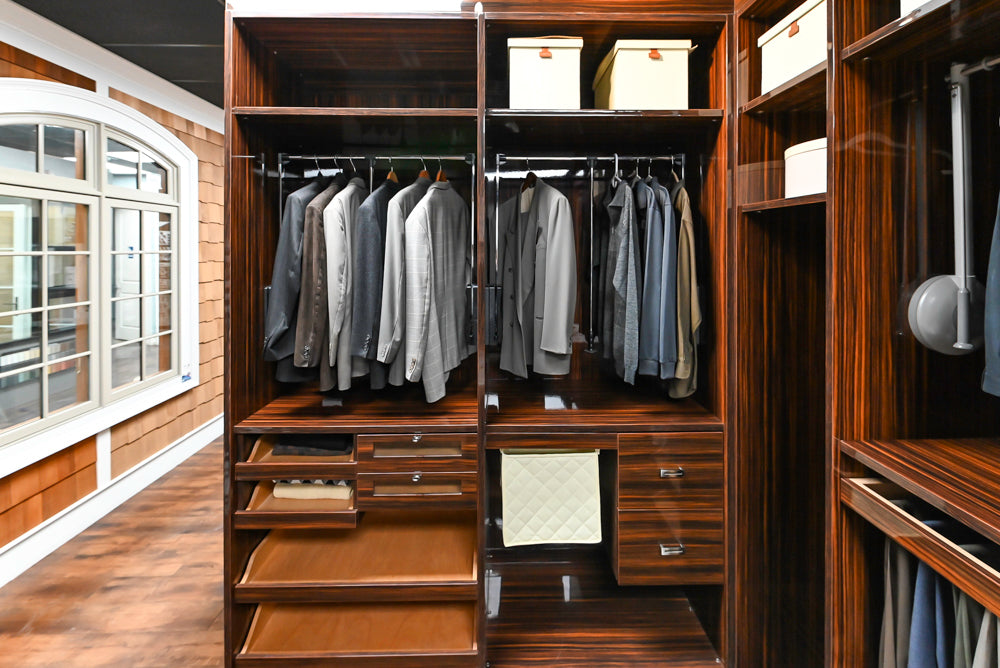 Downsview Modern Dark Brown Glossy Wardrobe Closet with Marble Peninsula Top