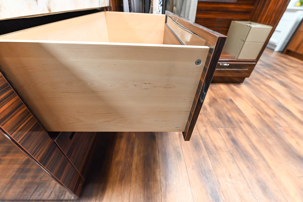 Downsview Modern Dark Brown Glossy Wardrobe Closet with Marble Peninsula Top