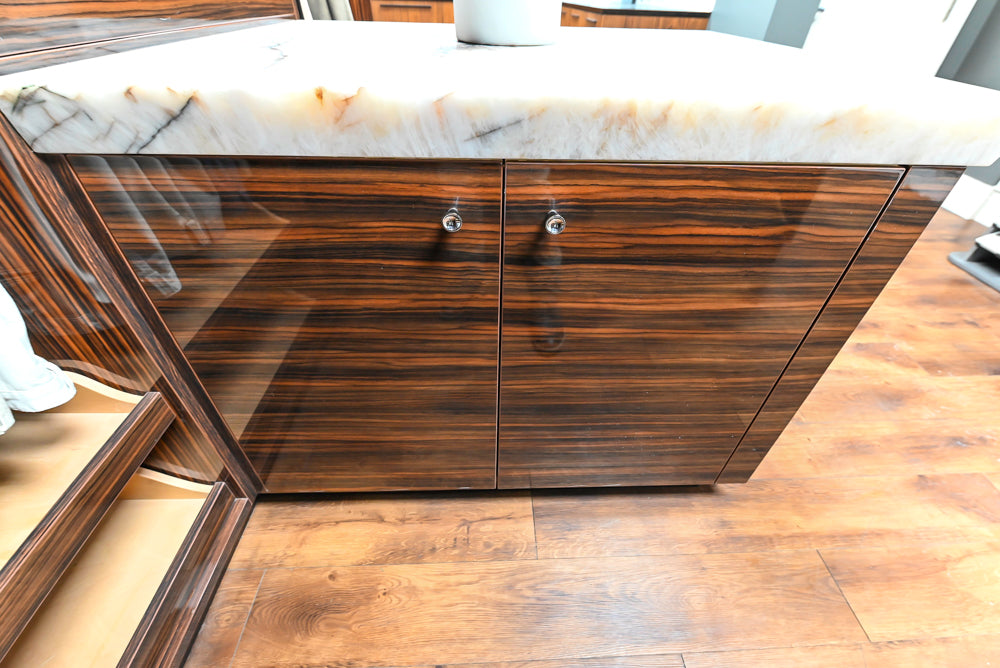 Downsview Modern Dark Brown Glossy Wardrobe Closet with Marble Peninsula Top