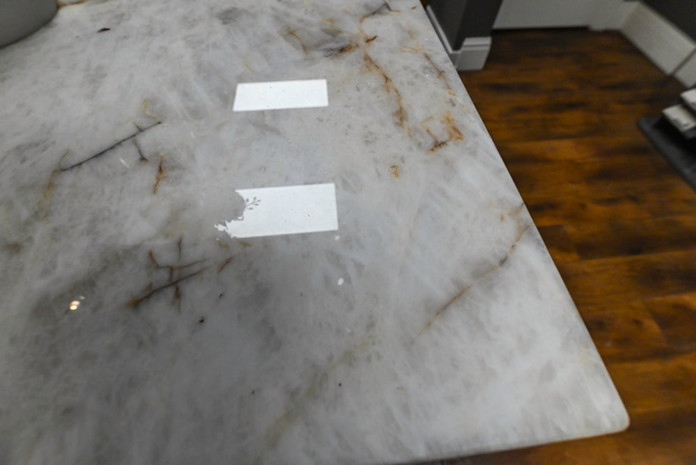 Downsview Modern Dark Brown Glossy Wardrobe Closet with Marble Peninsula Top