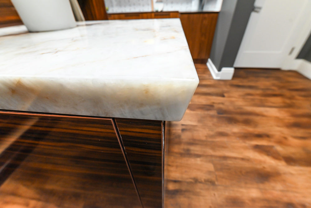 Downsview Modern Dark Brown Glossy Wardrobe Closet with Marble Peninsula Top