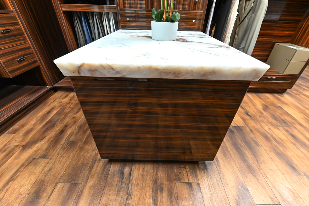 Downsview Modern Dark Brown Glossy Wardrobe Closet with Marble Peninsula Top