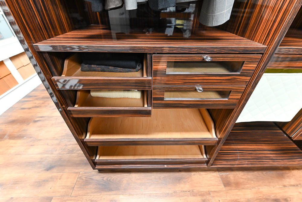 Downsview Modern Dark Brown Glossy Wardrobe Closet with Marble Peninsula Top