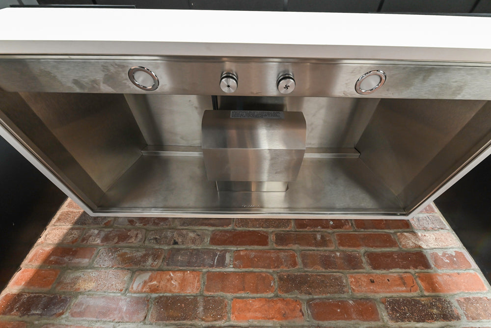 Showplace Black and White Industrial Kitchen with Island and Bonus Bench Area