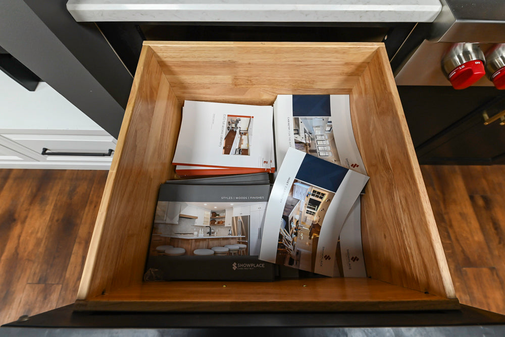 Showplace Black and White Industrial Kitchen with Island and Bonus Bench Area