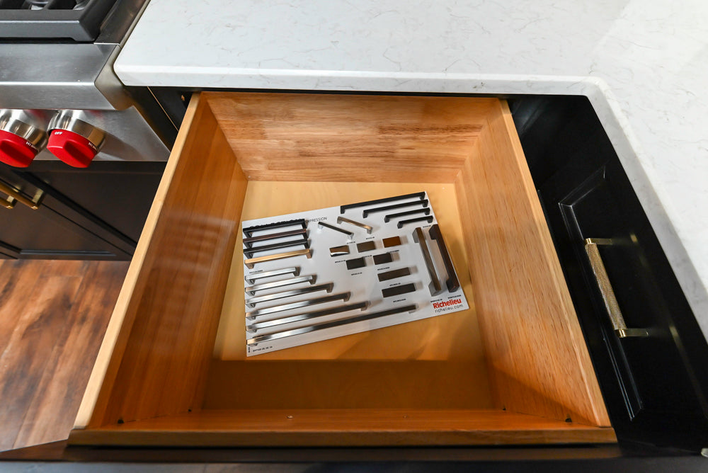Showplace Black and White Industrial Kitchen with Island and Bonus Bench Area
