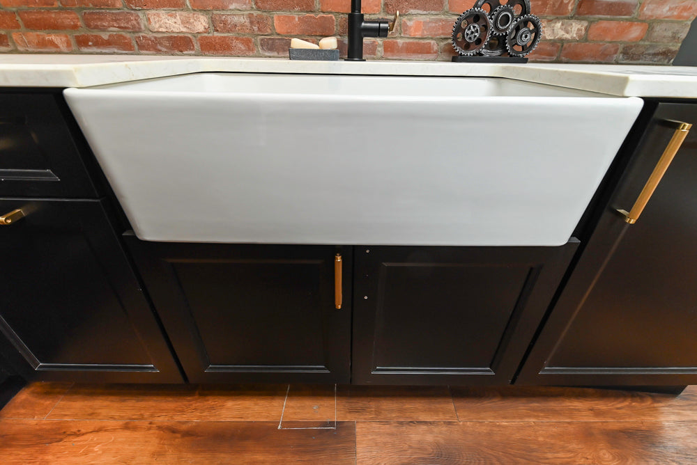 Showplace Black and White Industrial Kitchen with Island and Bonus Bench Area