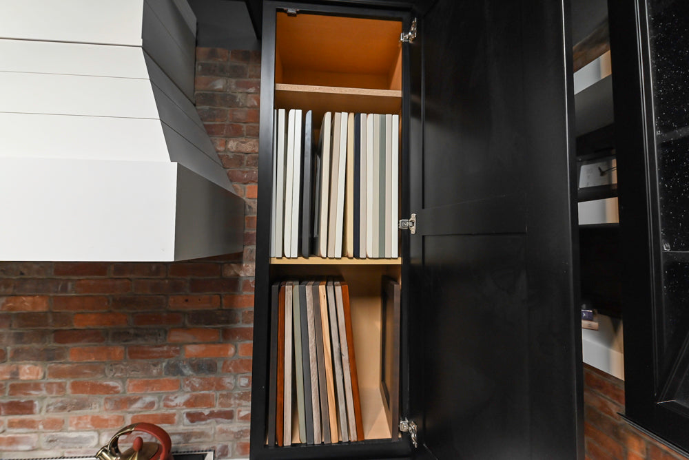 Showplace Black and White Industrial Kitchen with Island and Bonus Bench Area
