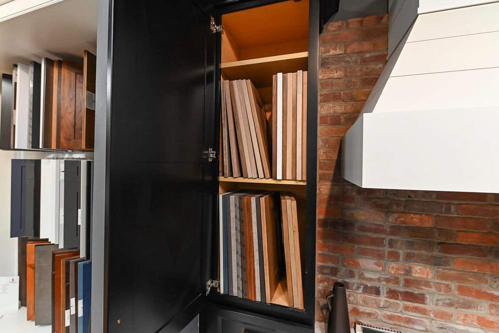 Showplace Black and White Industrial Kitchen with Island and Bonus Bench Area
