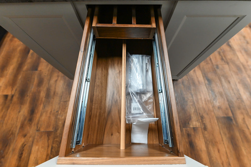 Showplace Black and White Industrial Kitchen with Island and Bonus Bench Area
