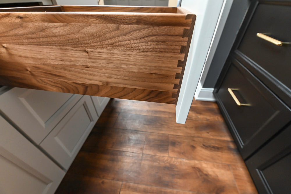 Showplace Black and White Industrial Kitchen with Island and Bonus Bench Area