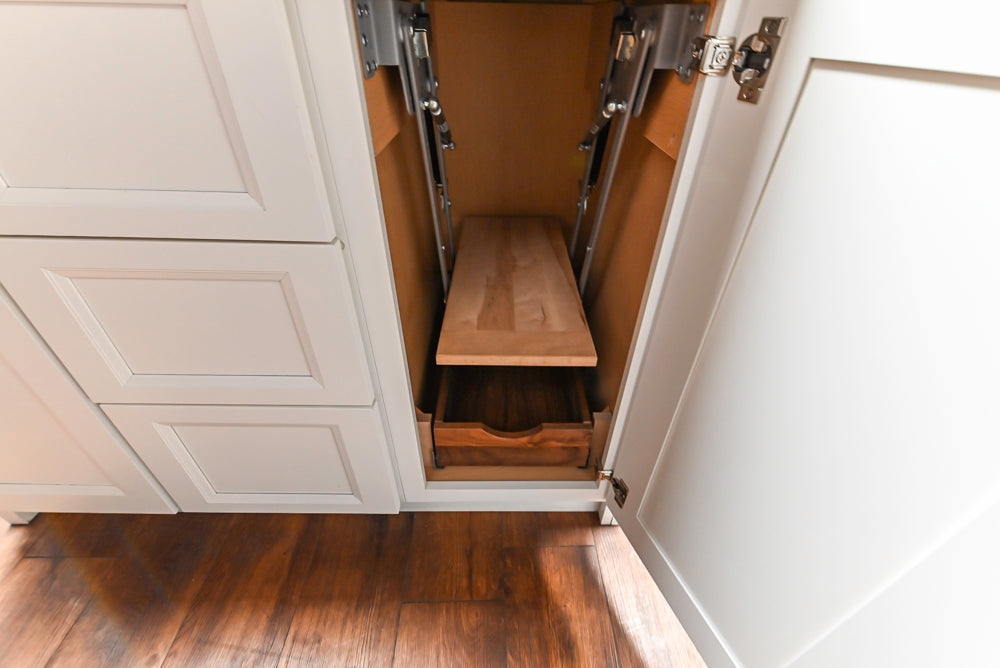 Showplace Black and White Industrial Kitchen with Island and Bonus Bench Area