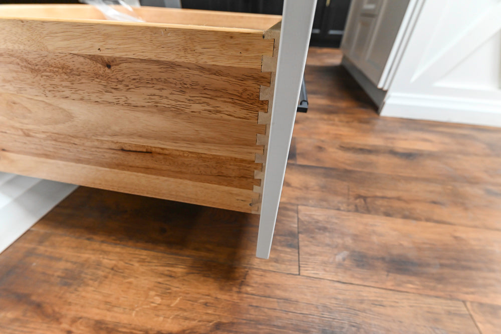 Showplace Black and White Industrial Kitchen with Island and Bonus Bench Area