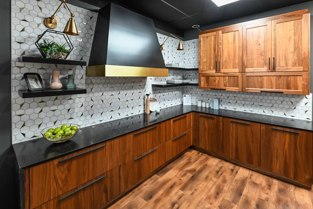 Showplace Walnut Mid-Century Modern Kitchen with Stone Countertops