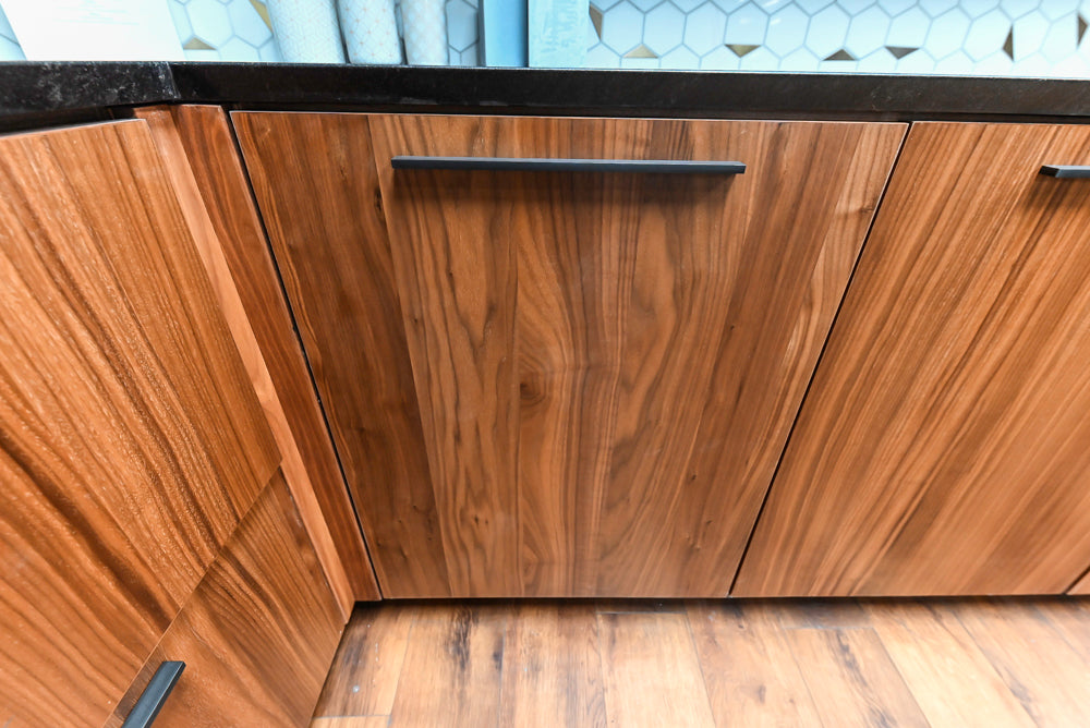 Showplace Walnut Mid-Century Modern Kitchen with Stone Countertops