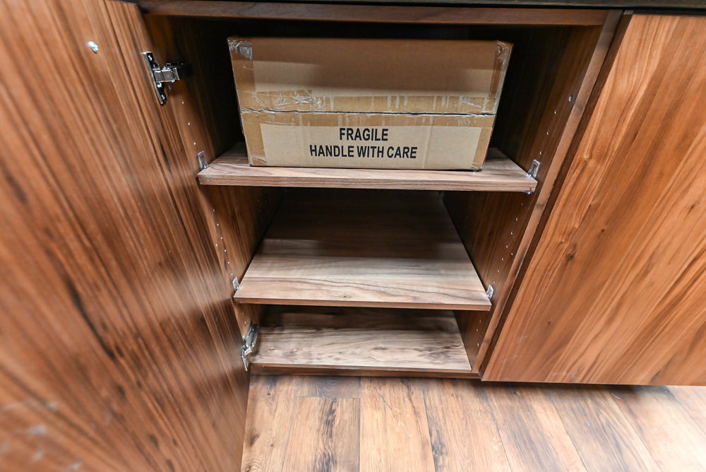Showplace Walnut Mid-Century Modern Kitchen with Stone Countertops
