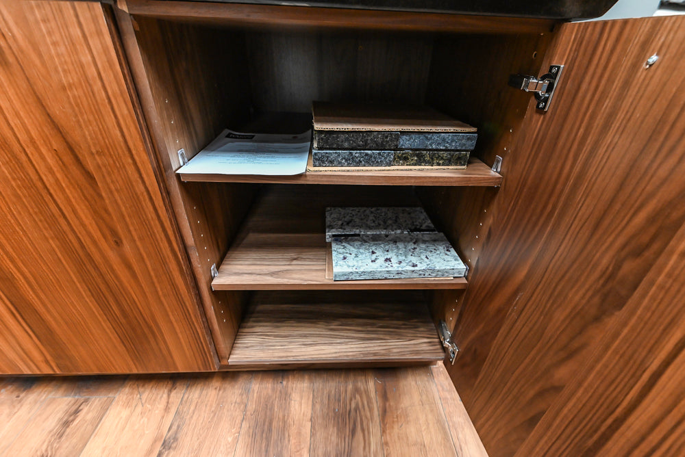 Showplace Walnut Mid-Century Modern Kitchen with Stone Countertops