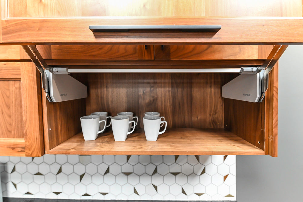 Showplace Walnut Mid-Century Modern Kitchen with Stone Countertops