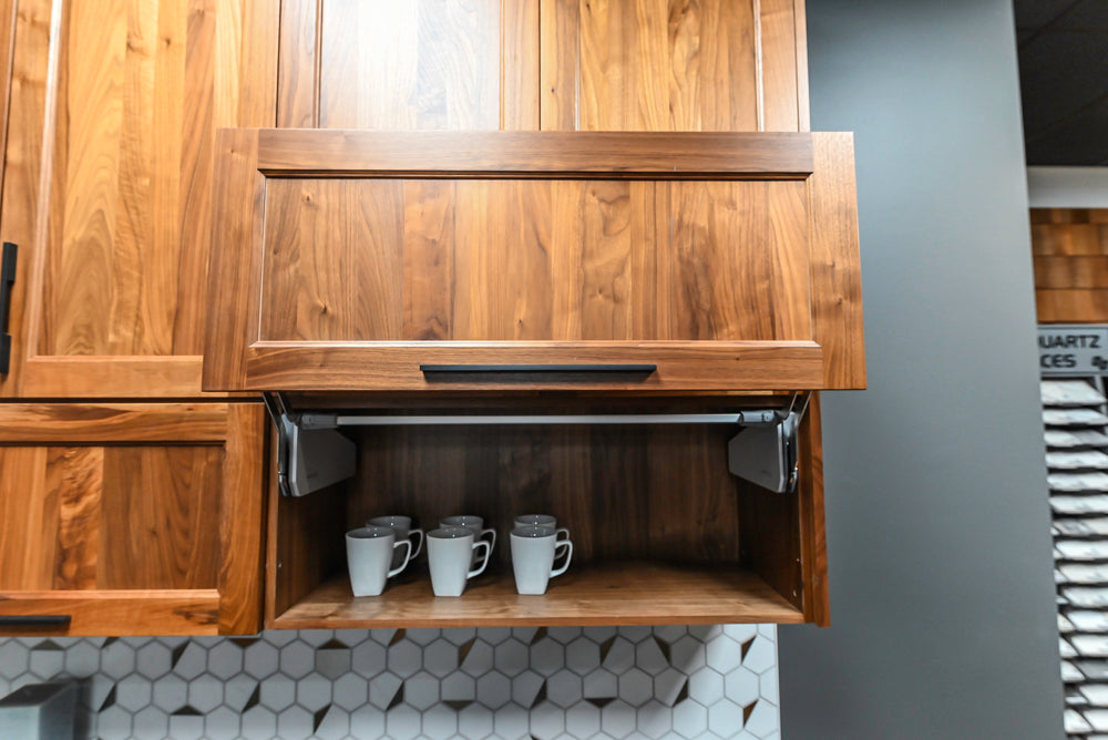 Showplace Walnut Mid-Century Modern Kitchen with Stone Countertops