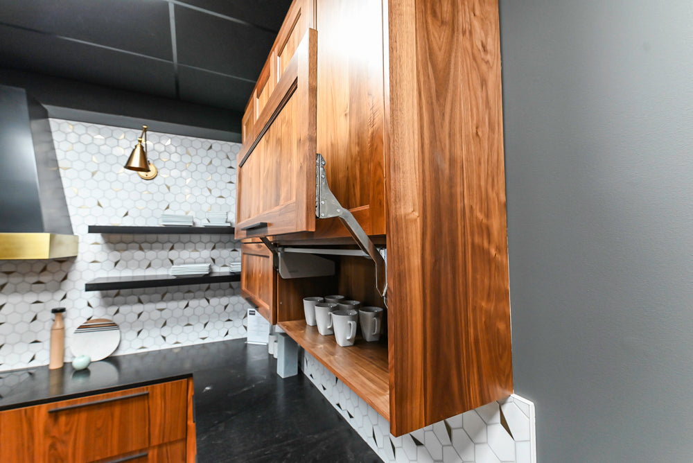 Showplace Walnut Mid-Century Modern Kitchen with Stone Countertops