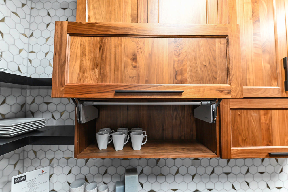 Showplace Walnut Mid-Century Modern Kitchen with Stone Countertops