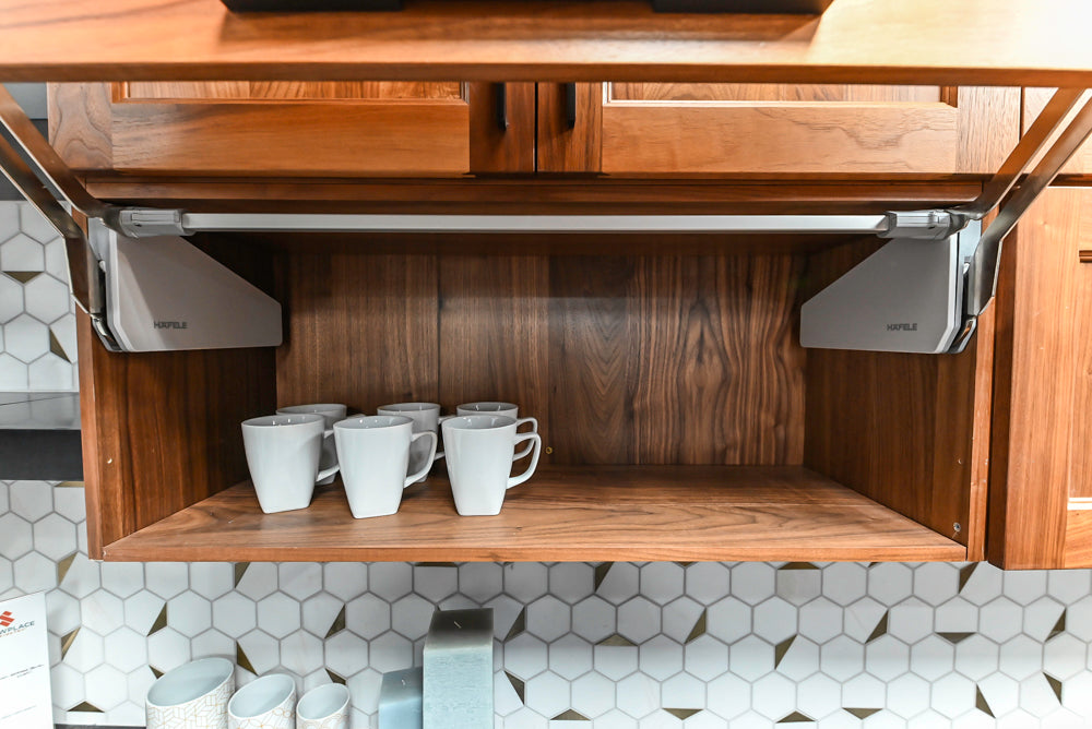 Showplace Walnut Mid-Century Modern Kitchen with Stone Countertops