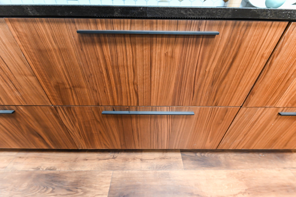 Showplace Walnut Mid-Century Modern Kitchen with Stone Countertops