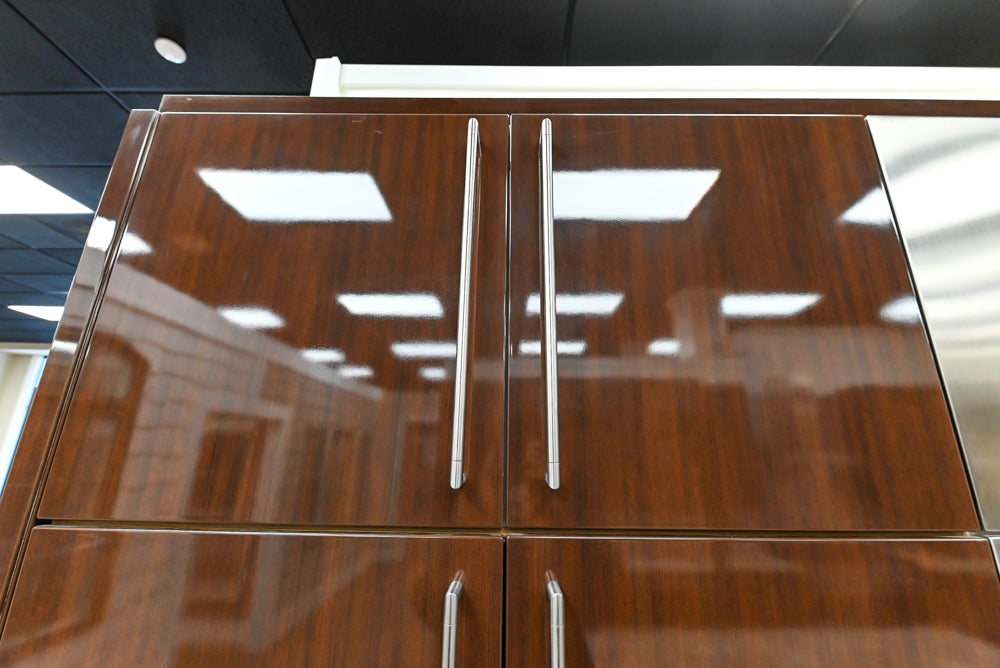 Downsview Glossy Brown Modern Kitchen with Island, Quartz Countertops and Wolf Appliances