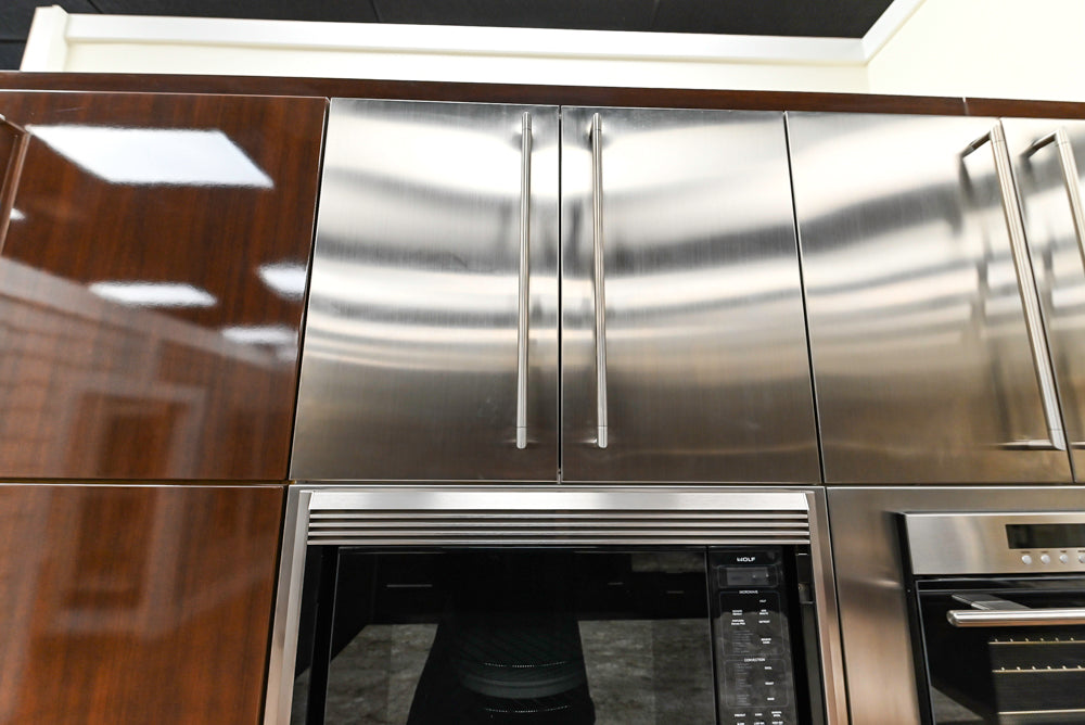 Downsview Glossy Brown Modern Kitchen with Island, Quartz Countertops and Wolf Appliances