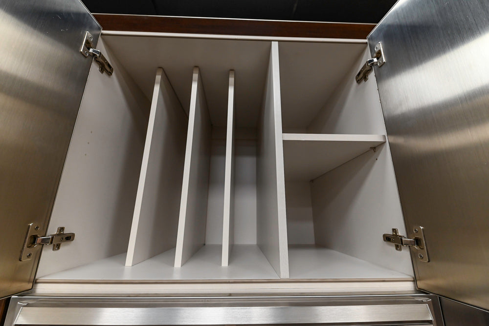 Downsview Glossy Brown Modern Kitchen with Island, Quartz Countertops and Wolf Appliances