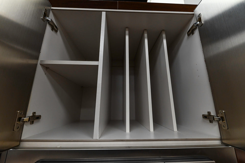 Downsview Glossy Brown Modern Kitchen with Island, Quartz Countertops and Wolf Appliances