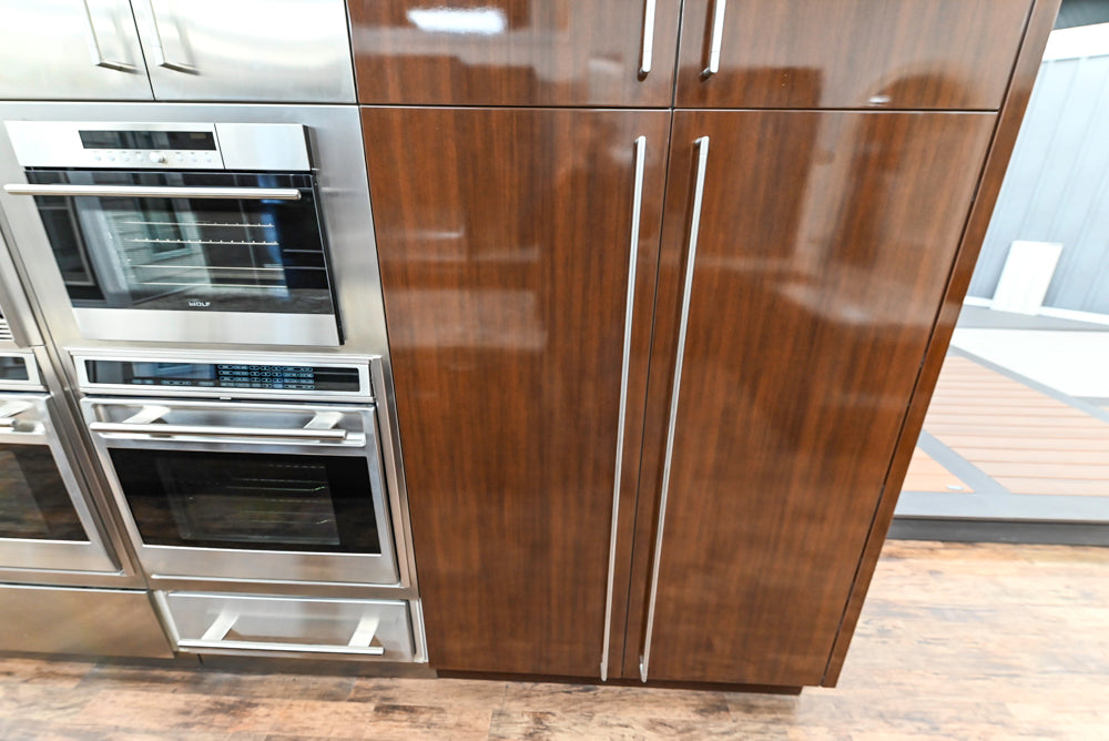 Downsview Glossy Brown Modern Kitchen with Island, Quartz Countertops and Wolf Appliances