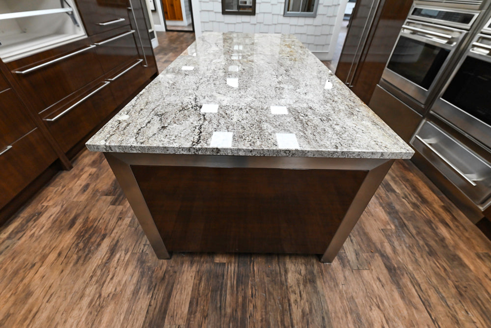 Downsview Glossy Brown Modern Kitchen with Island, Quartz Countertops and Wolf Appliances