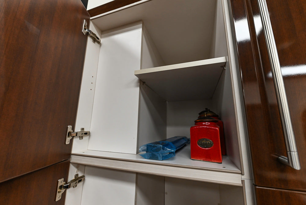 Downsview Glossy Brown Modern Kitchen with Island, Quartz Countertops and Wolf Appliances