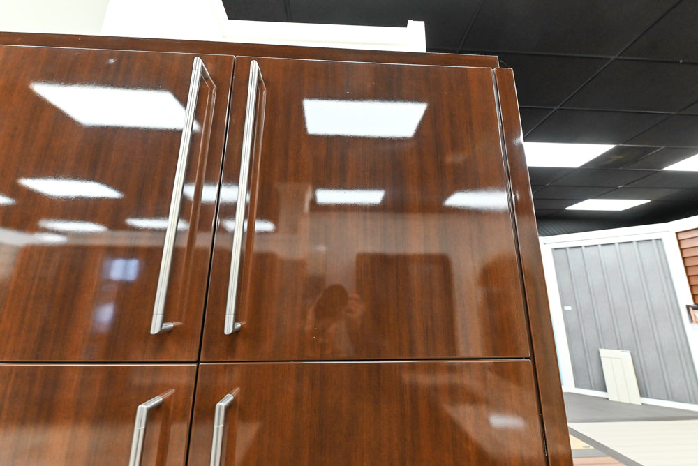 Downsview Glossy Brown Modern Kitchen with Island, Quartz Countertops and Wolf Appliances