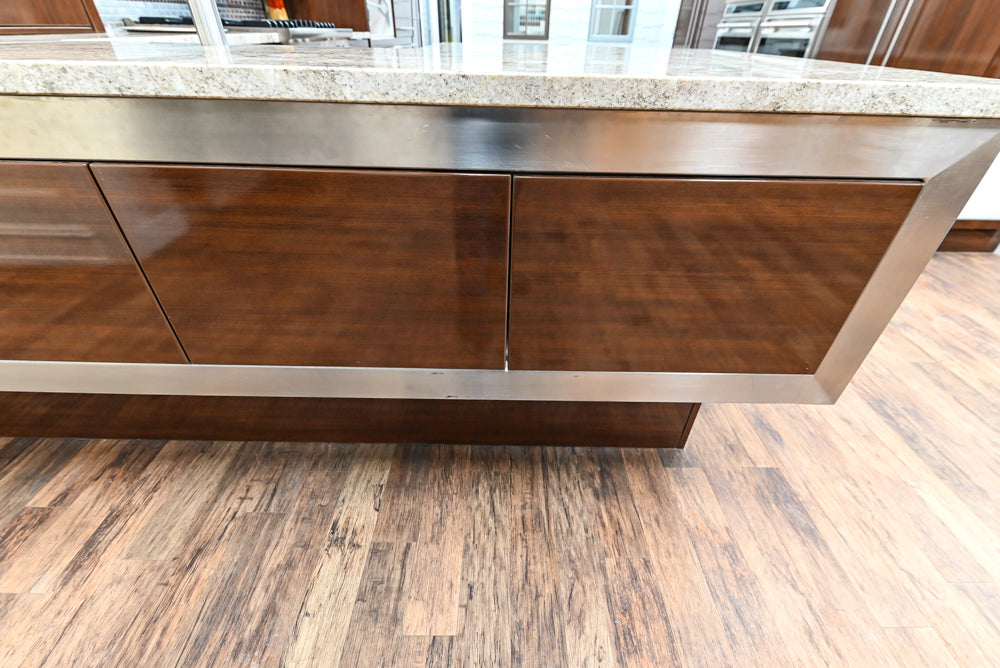 Downsview Glossy Brown Modern Kitchen with Island, Quartz Countertops and Wolf Appliances