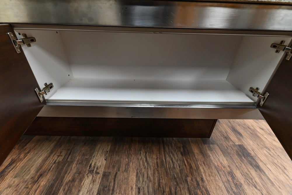 Downsview Glossy Brown Modern Kitchen with Island, Quartz Countertops and Wolf Appliances