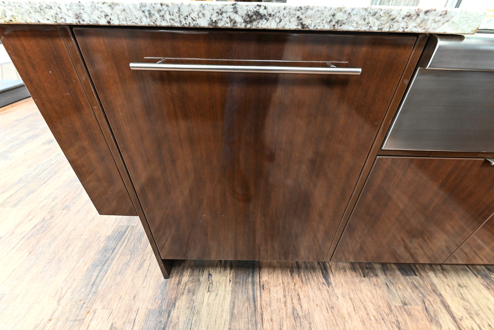 Downsview Glossy Brown Modern Kitchen with Island, Quartz Countertops and Wolf Appliances