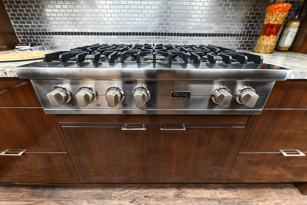 Downsview Glossy Brown Modern Kitchen with Island, Quartz Countertops and Wolf Appliances