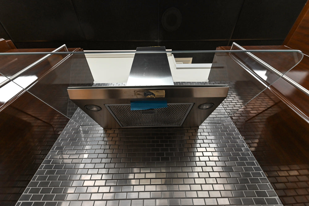 Downsview Glossy Brown Modern Kitchen with Island, Quartz Countertops and Wolf Appliances