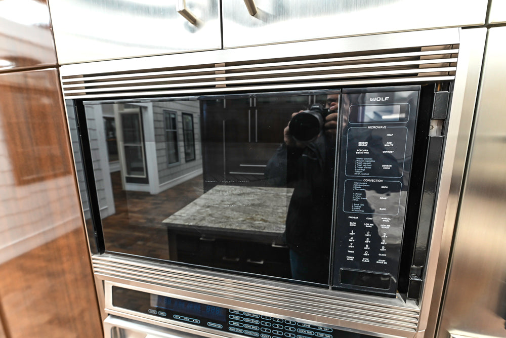 Downsview Glossy Brown Modern Kitchen with Island, Quartz Countertops and Wolf Appliances