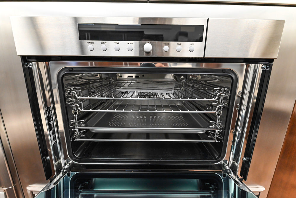 Downsview Glossy Brown Modern Kitchen with Island, Quartz Countertops and Wolf Appliances