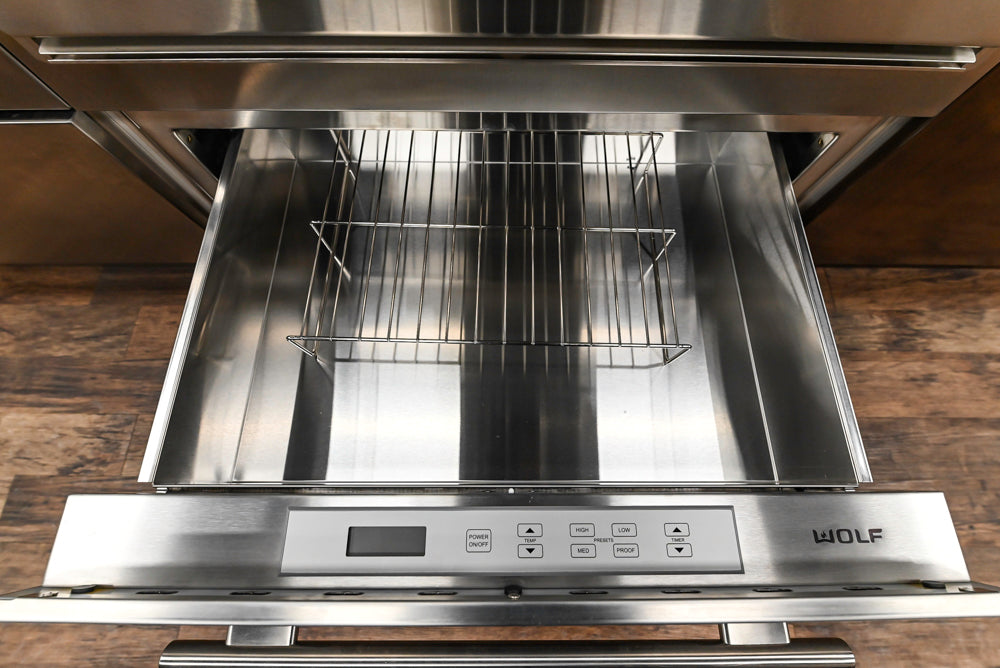 Downsview Glossy Brown Modern Kitchen with Island, Quartz Countertops and Wolf Appliances