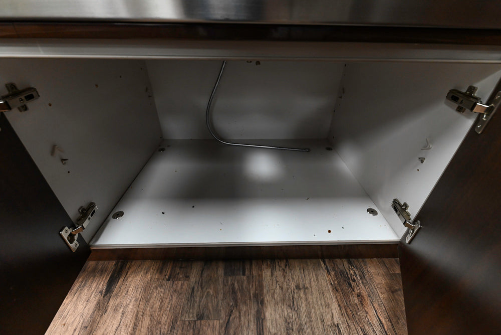 Downsview Glossy Brown Modern Kitchen with Island, Quartz Countertops and Wolf Appliances