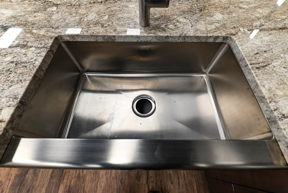 Downsview Glossy Brown Modern Kitchen with Island, Quartz Countertops and Wolf Appliances