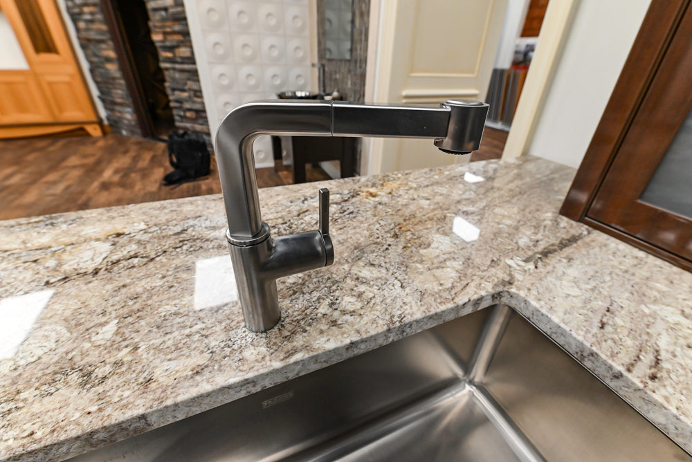 Downsview Glossy Brown Modern Kitchen with Island, Quartz Countertops and Wolf Appliances