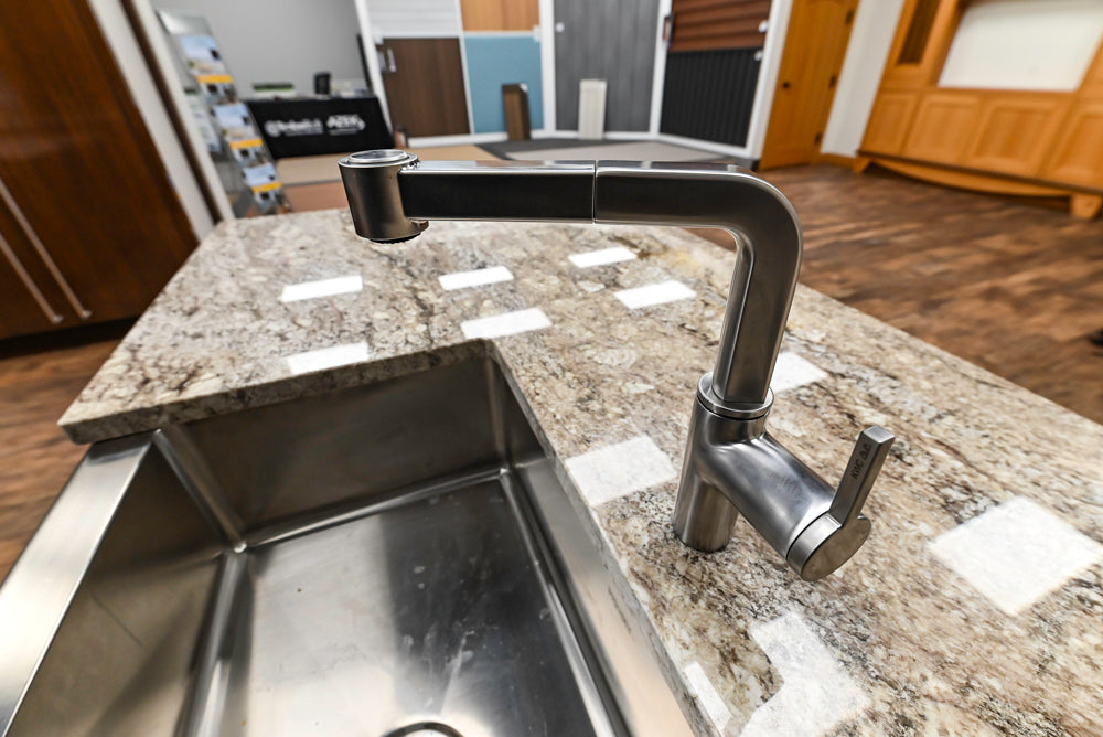 Downsview Glossy Brown Modern Kitchen with Island, Quartz Countertops and Wolf Appliances