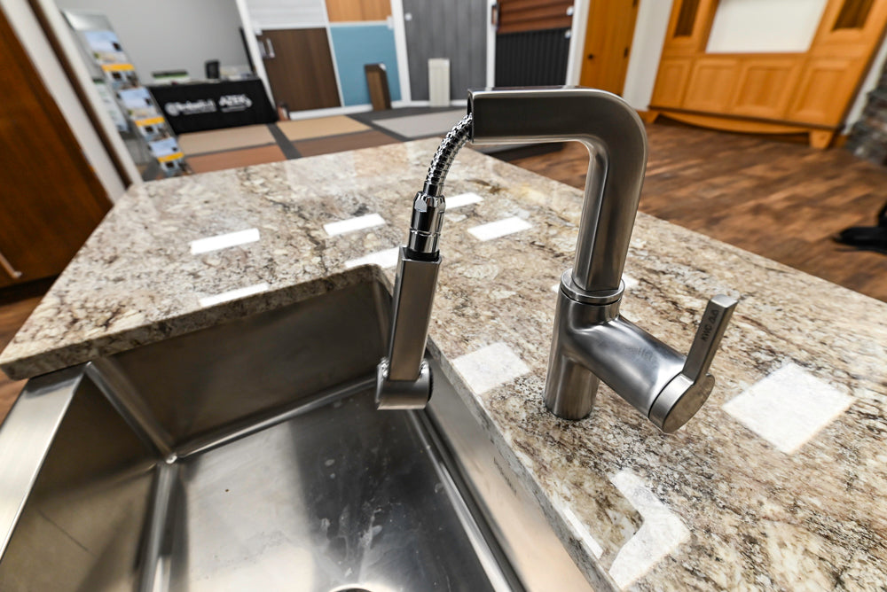 Downsview Glossy Brown Modern Kitchen with Island, Quartz Countertops and Wolf Appliances