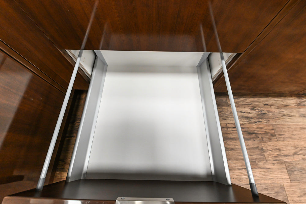 Downsview Glossy Brown Modern Kitchen with Island, Quartz Countertops and Wolf Appliances