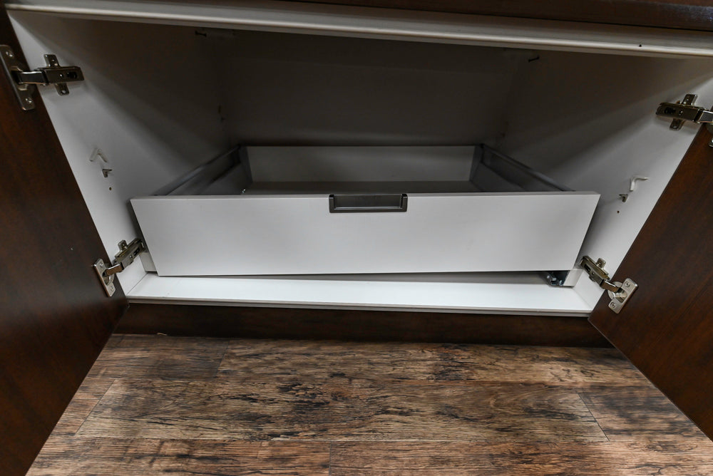 Downsview Glossy Brown Modern Kitchen with Island, Quartz Countertops and Wolf Appliances